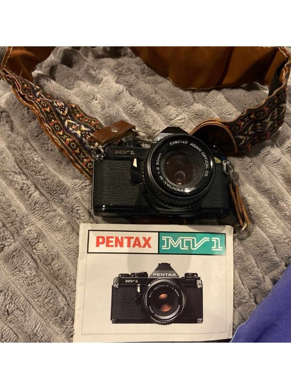 Pentax MV-1 35mm SLR Film Camera Black 50mm 1:2 Lens With Strap and Manual